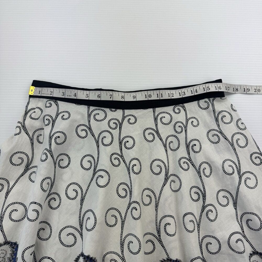 Studio West Paisley A-Line Skirt Blue Black White Cotton Midi Flared Size L - Picture 6 of 6